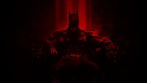 Batman in Dark Red Armor Seated in Dramatic Shadow, Batman - Red, Red Batman Logo HD wallpaper