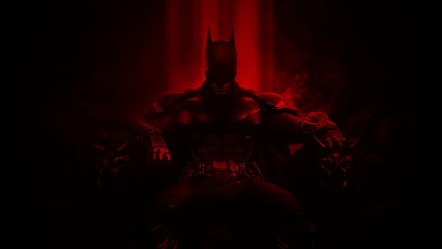 Batman in Dark Red Armor Seated in Dramatic Shadow, Batman - Red, Red Batman Logo HD wallpaper