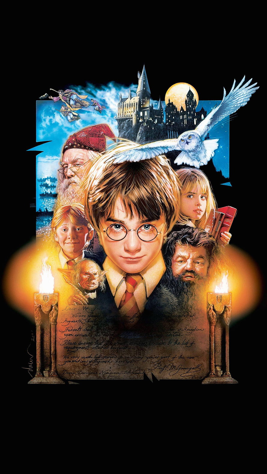 Harry Potter and the Philosopher's Stone Movie Poster with Hogwarts Castle and Characters HD phone wallpaper