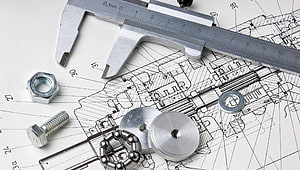 Precision Engineering Tools and Technical Blueprint with Calipers and Hardware Components HD wallpaper