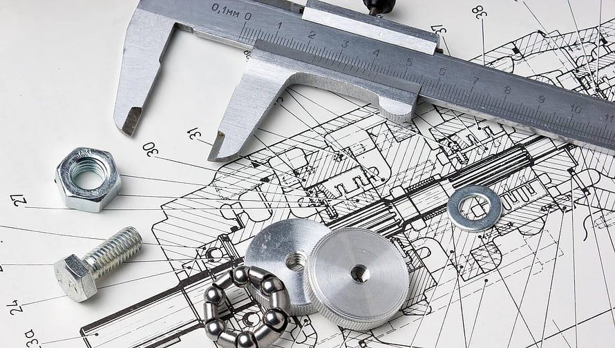 Precision Engineering Tools and Technical Blueprint with Calipers and Hardware Components HD wallpaper