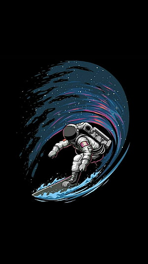 Astronaut Surfing on a Cosmic Wave in Deep Space Illustration HD phone wallpaper