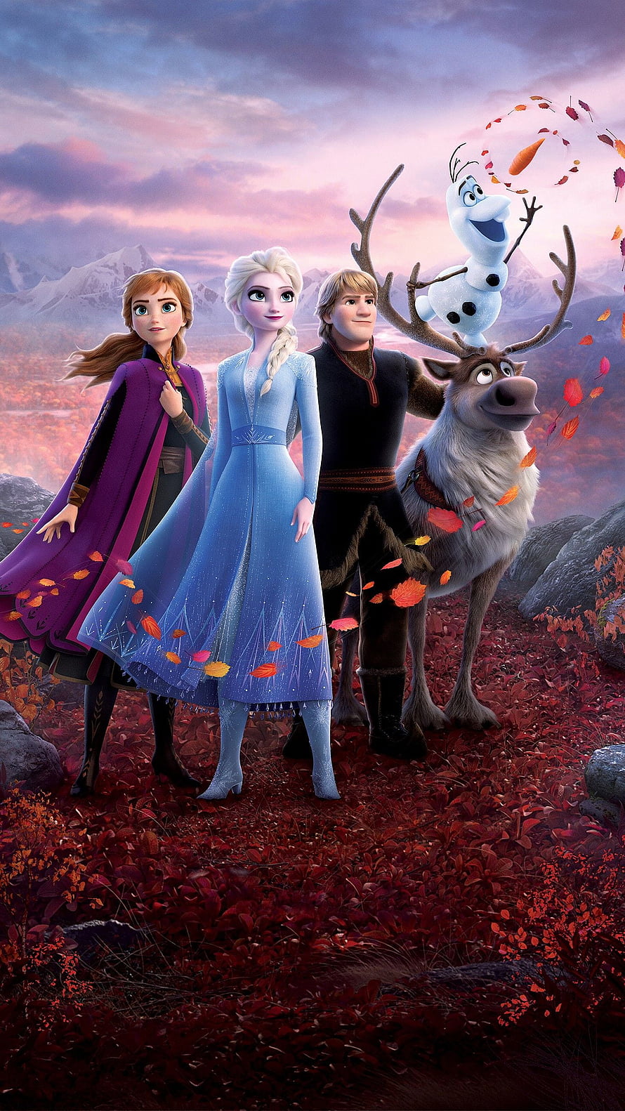 Frozen 2 Characters Elsa Anna Kristoff Olaf and Sven in Autumn Forest HD phone wallpaper