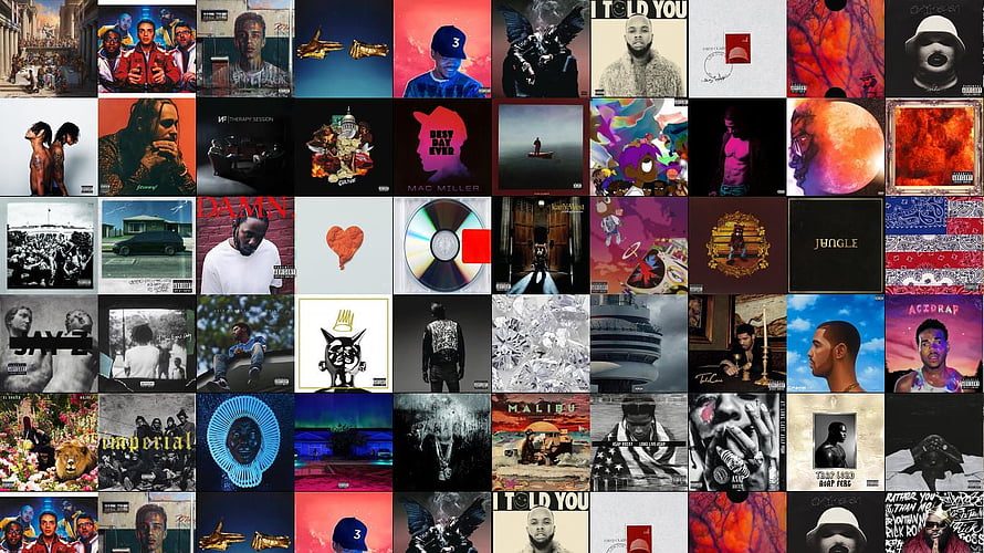 Grid of Hip Hop and Rap Album Covers Featuring Kendrick Lamar and Mac Miller HD wallpaper