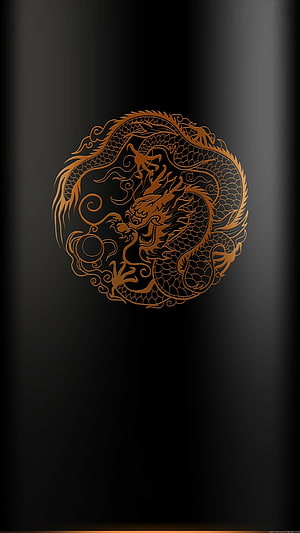Golden Chinese Dragon Illustration on Black Background HD phone wallpaper