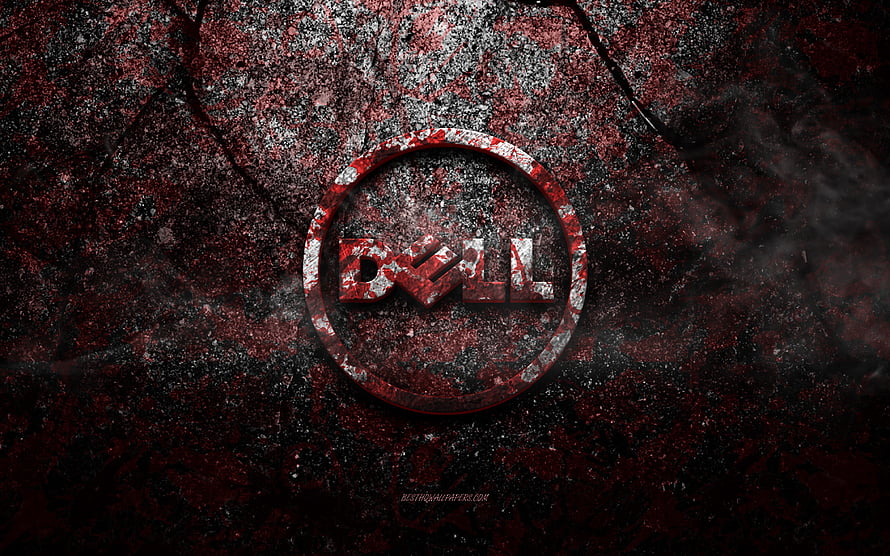 Dell Grunge Logo on Dark Red Stone Texture with Smoke Effects HD wallpaper