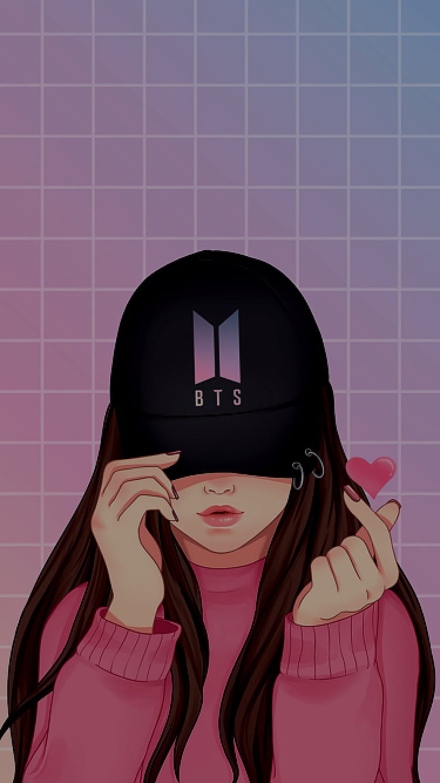 BTS Fan Girl Illustration Wearing Black Cap and Pink Sweater HD phone wallpaper