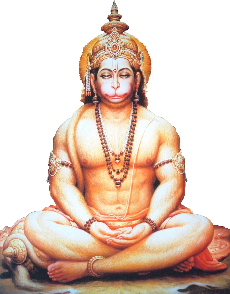 Serene Hanuman Monkey God Meditating in Lotus Pose with Golden Crown and Sacred Jewelry, Hanuman Ji Black And Orange HD phone wallpaper