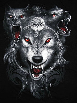 Dark Tribal Wolf Tattoo Design with Red Eyes and Moon HD phone wallpaper