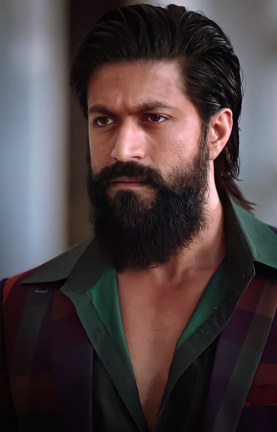 Portrait of a handsome man with a full beard and intense gaze wearing a plaid shirt, KGF Chapter 2, Rocky, Yash, Reena, monster HD phone wallpaper