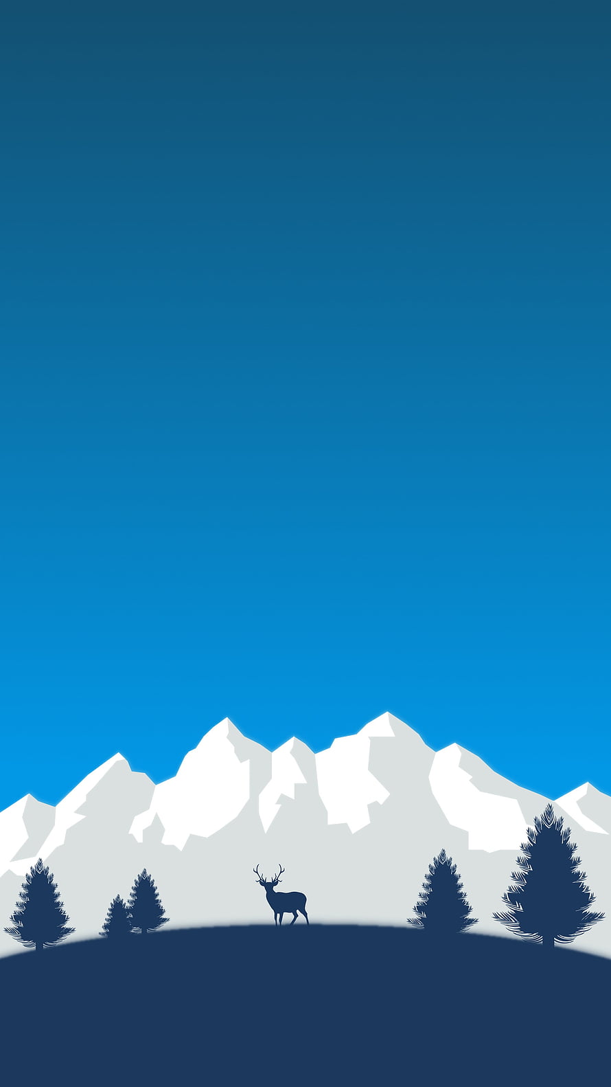 Minimalist Blue Deer Silhouette With Snowy Mountains And Pine Trees HD phone wallpaper