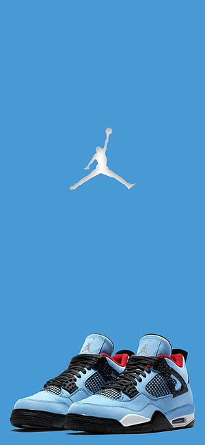 Air Jordan 4 Travis Scott Collab Sneakers with Jumpman Logo on Blue Background, Air Jordan 4's (Retro Travis Scott). Jordan logo , Shoes , Travis scott, Travis Scott Nike HD phone wallpaper
