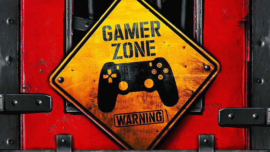 Gamer Zone Warning Sign with Controller Icon on Rustic Red Metal Door HD wallpaper
