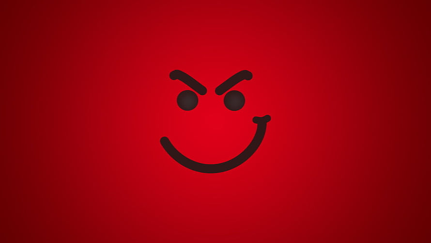 Angry Smiley Face Icon on Deep Red Gradient Background HD wallpaper