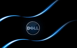 Dell Logo with Glowing Blue Light Trails on Black Background HD wallpaper