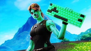 Fortnite Zombie Girl Character Holding Green Keyboard Weapon HD wallpaper