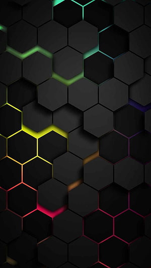 Dark Hexagonal Grid Pattern with Neon RGB Lighting Accents HD phone wallpaper