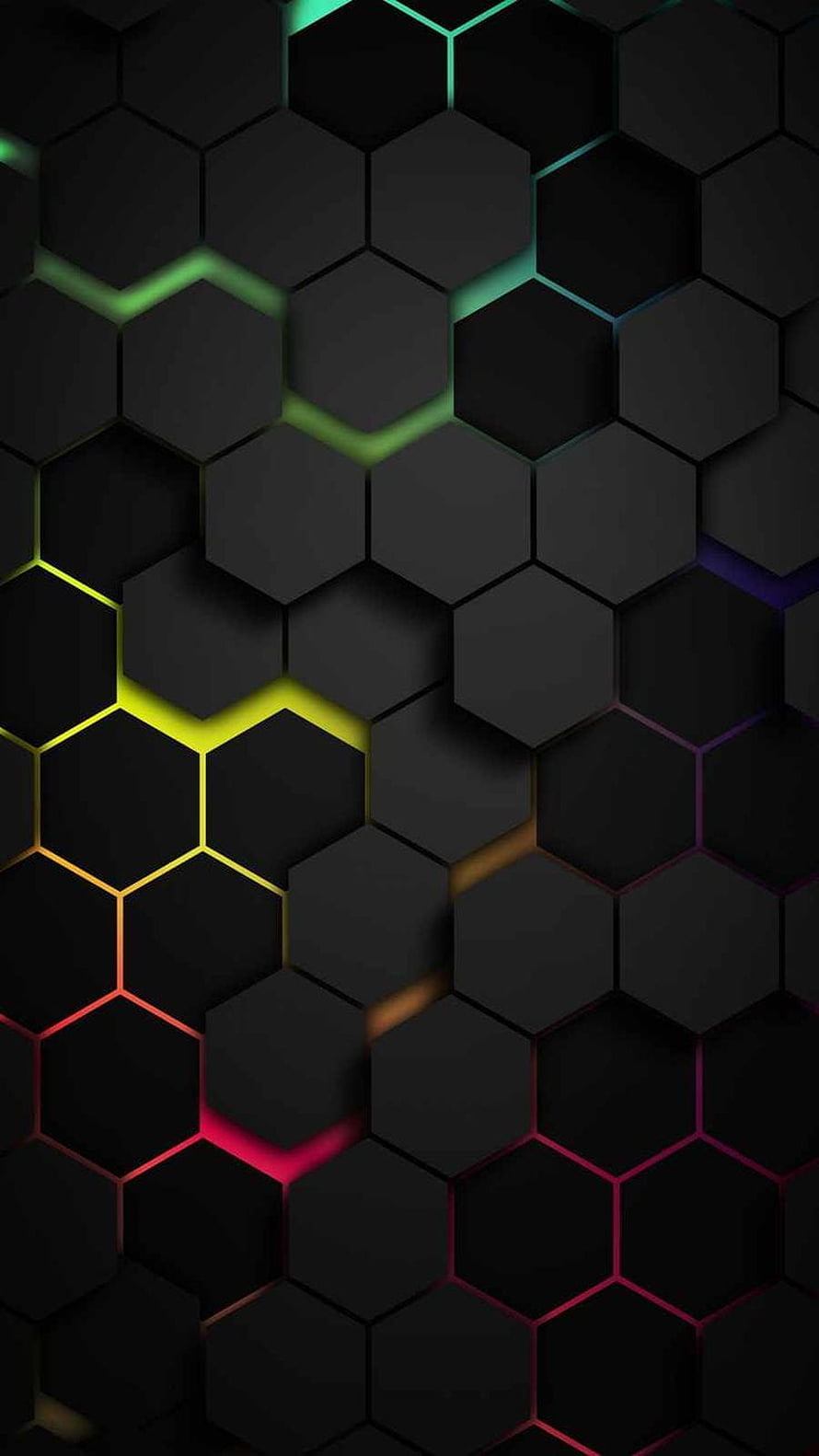Dark Hexagonal Grid Pattern with Neon RGB Lighting Accents HD phone wallpaper