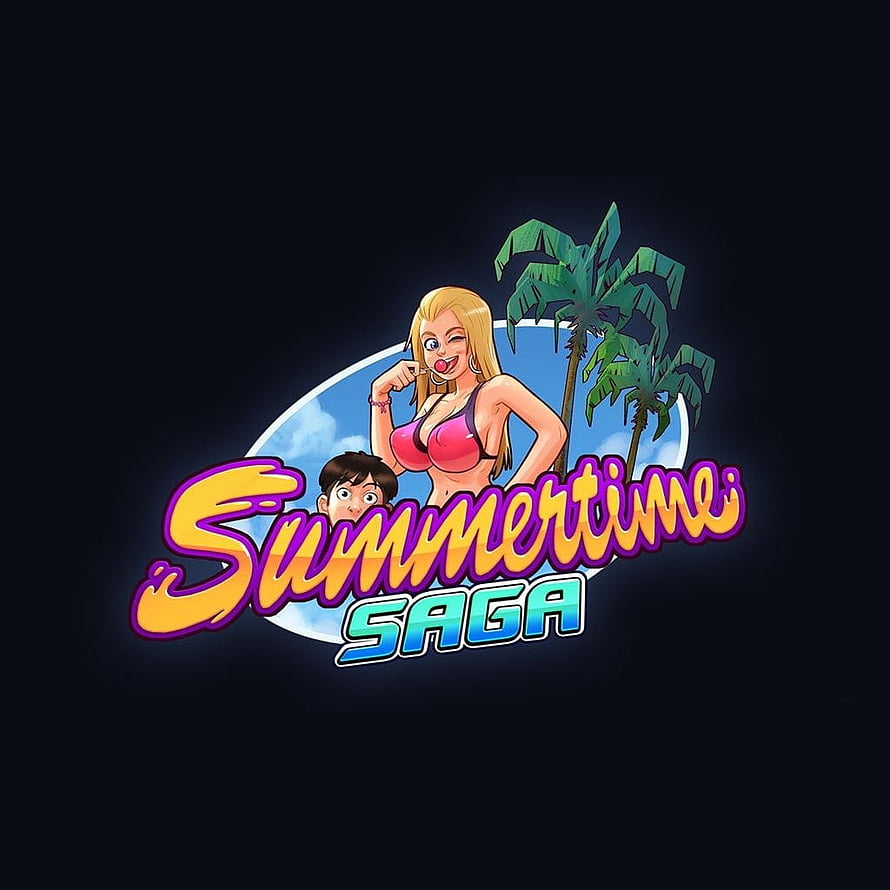 Summertime Saga Video Game Logo with Blonde Woman and Palm Trees, Summertime Saga HD phone wallpaper