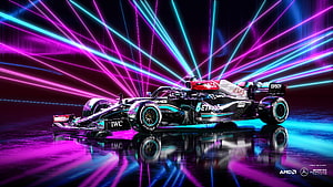 Mercedes AMG Petronas F1 W12 E Performance Car with Neon Laser Light Show HD wallpaper