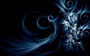 Dark Blue Abstract Swirls and Fractal Patterns on Black Background HD wallpaper
