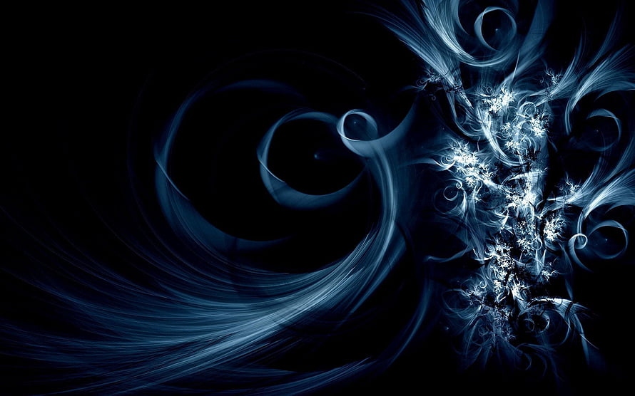 Dark Blue Abstract Swirls and Fractal Patterns on Black Background HD wallpaper