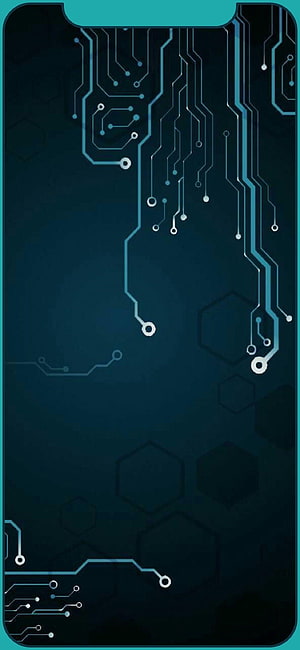 Dark Teal Circuit Board Pattern with Hexagonal Grid and Glowing Traces HD phone wallpaper