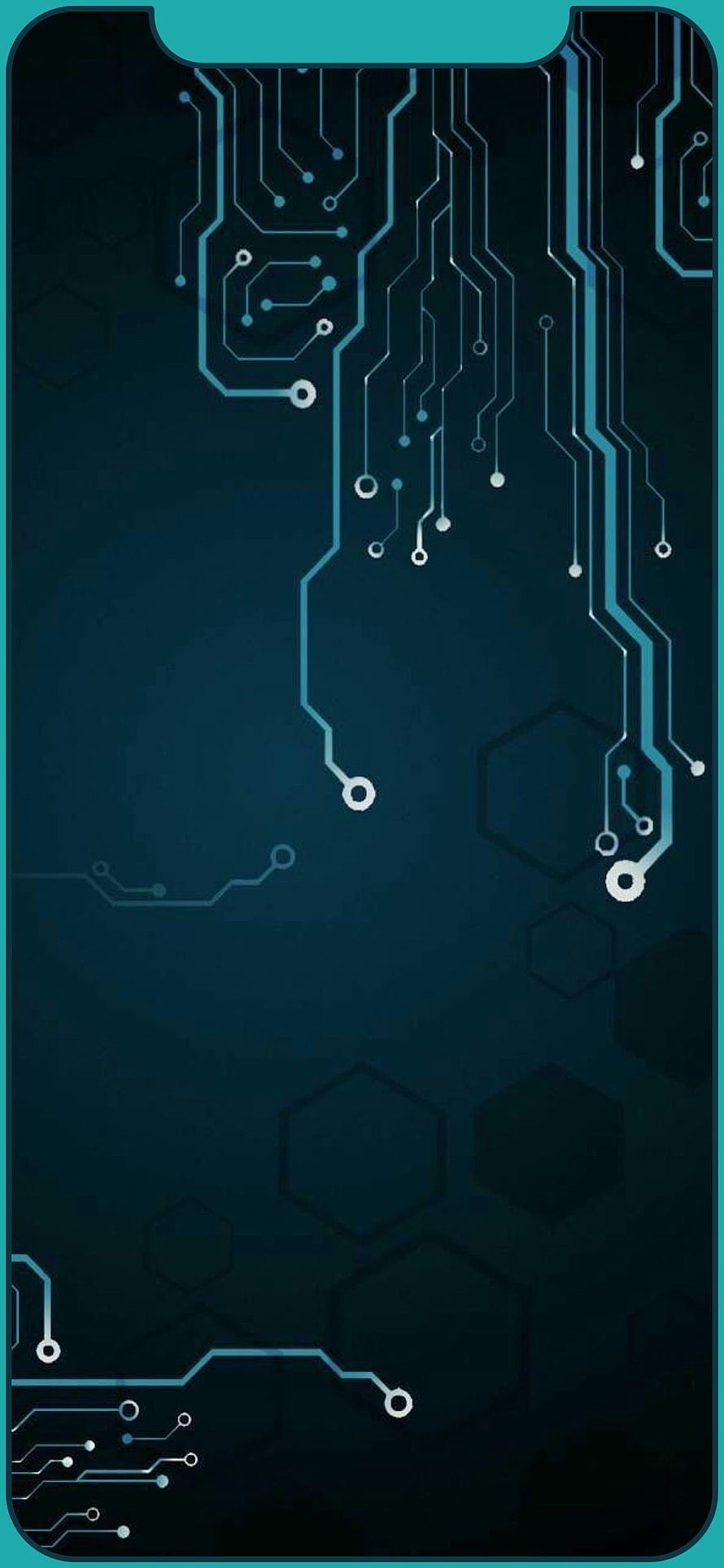 Dark Teal Circuit Board Pattern with Hexagonal Grid and Glowing Traces HD phone wallpaper