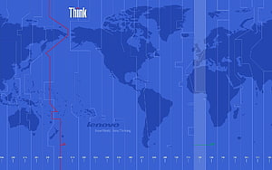 Lenovo Think World Map Infographic with Time Zones and Red Route Line HD wallpaper
