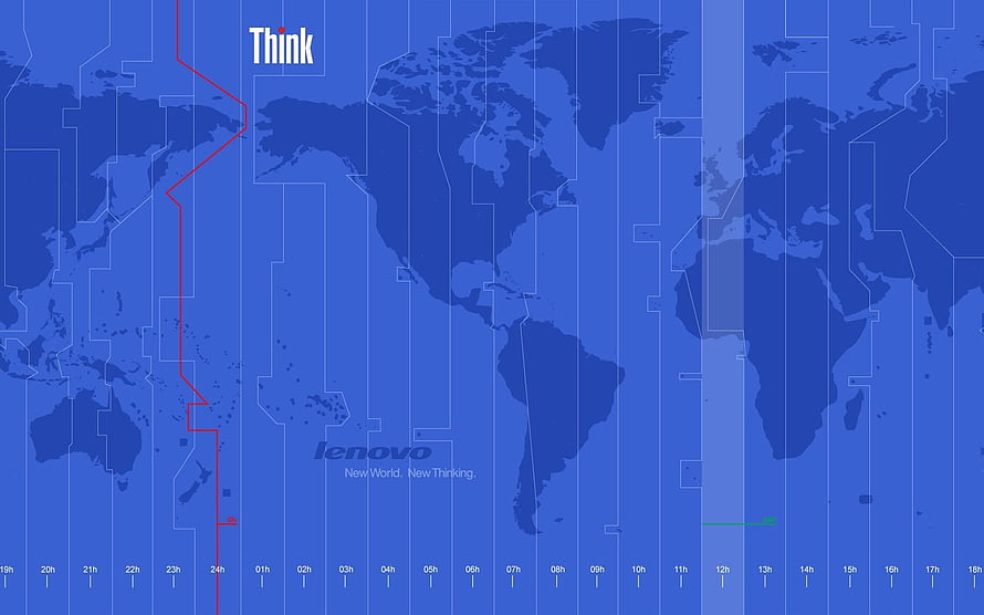 Lenovo Think World Map Infographic with Time Zones and Red Route Line HD wallpaper