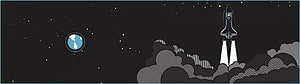 Minimalist Space Shuttle Launch Illustration with Earth and Starry Night Sky HD wallpaper