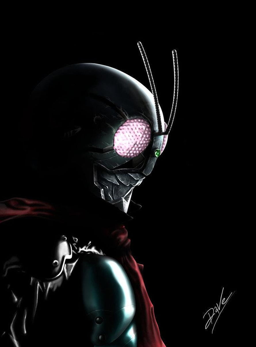 Kamen Rider Black RX Digital Art Portrait with Glowing Pink Eyes and Red Cape HD phone wallpaper