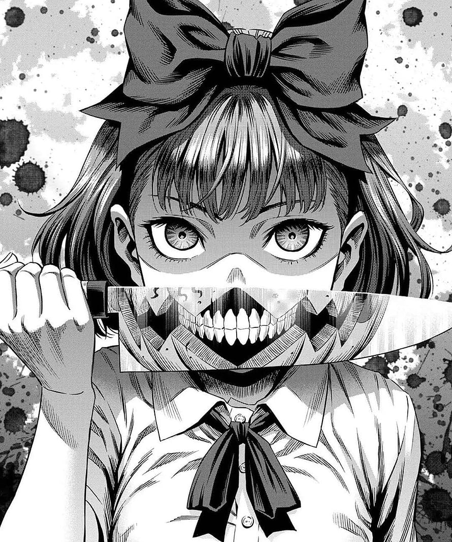 Monochrome Manga Girl With Knife And Grinning Mask HD phone wallpaper