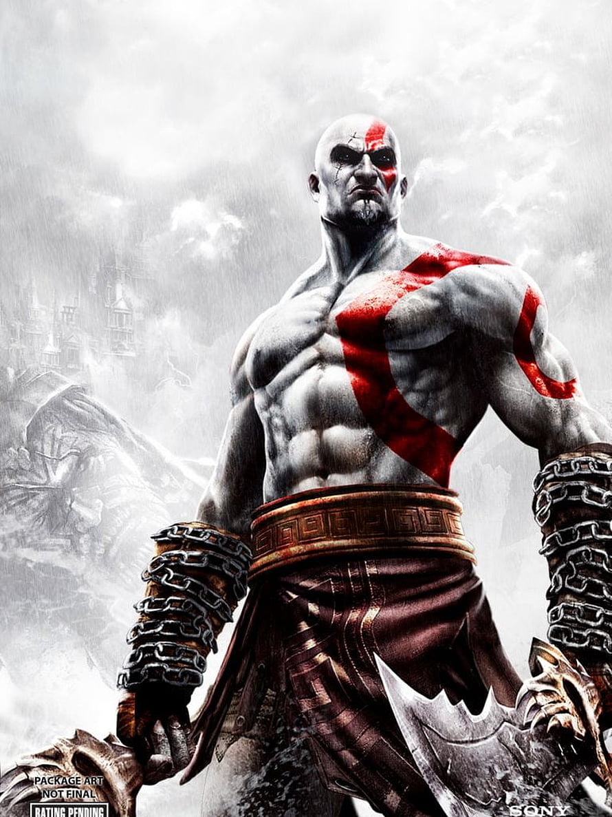 Kratos from God of War Ragnarok standing with Blades of Chaos in snowy landscape HD phone wallpaper