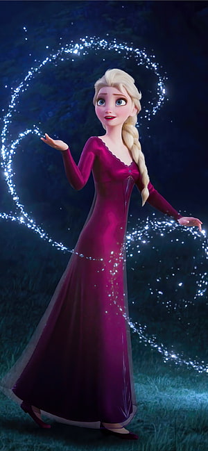 Elsa in a Magenta Gown Casting Magic with Glowing Sparkles HD phone wallpaper