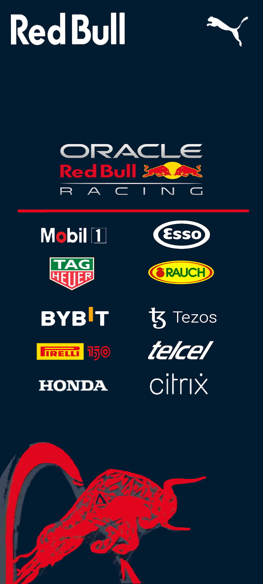 Oracle Red Bull Racing F1 Team Official Sponsors and Partners Logo Collection Wallpaper HD phone wallpaper