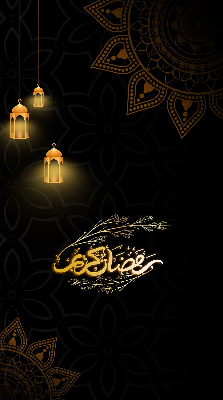 Elegant Ramadan Kareem Calligraphy with Golden Lanterns and Islamic Geometric Patterns HD phone wallpaper