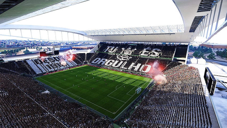 Arena Corinthians Stadium Interior With Massive Tifo Display And Flares HD wallpaper