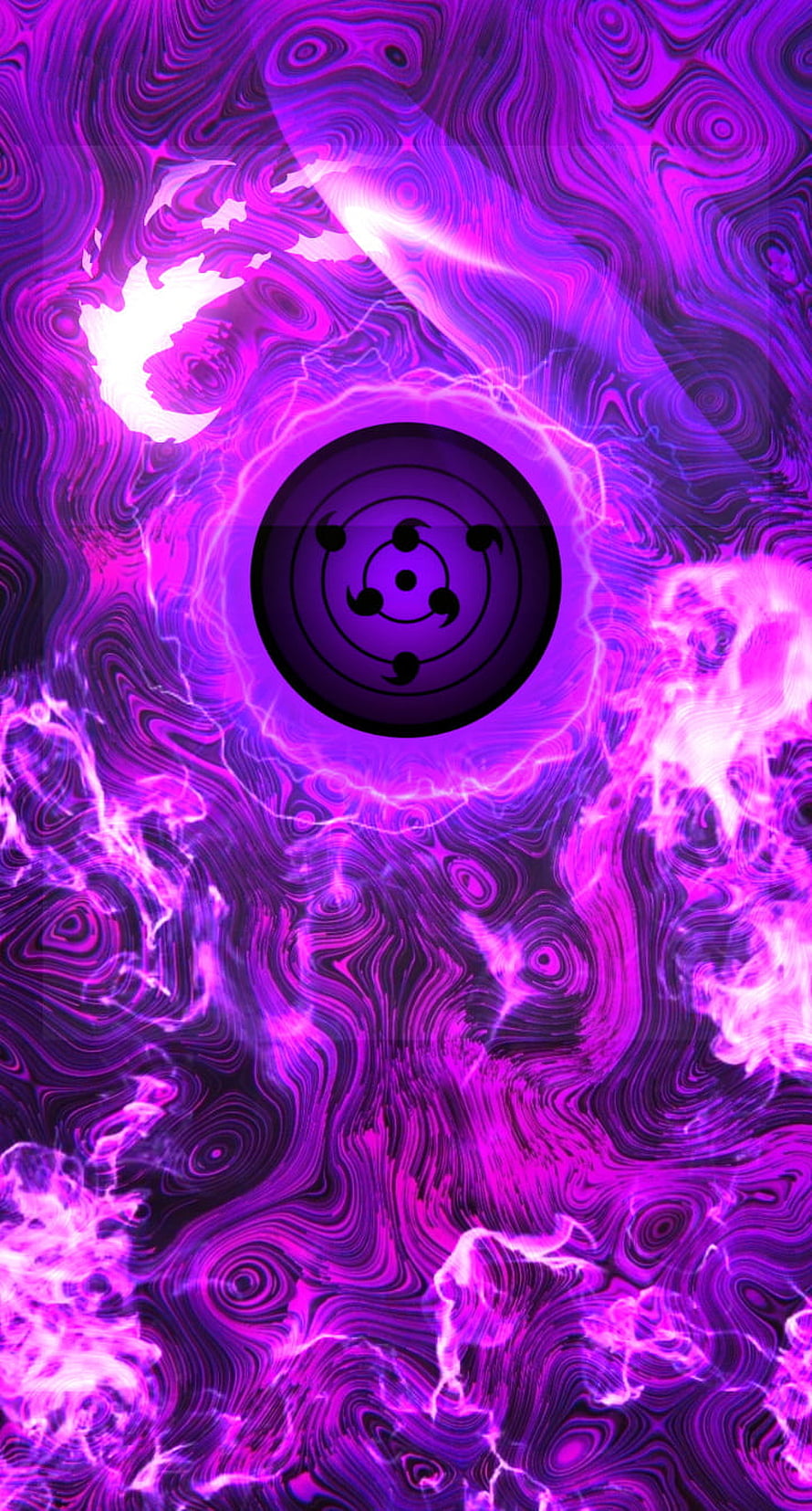 Purple Sharingan Eye Anime Wallpaper With Swirling Energy And Lightning Effects HD phone wallpaper