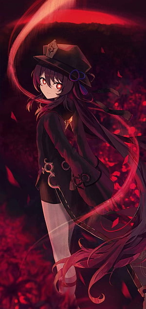 Kasane Teto anime character illustration with red glowing eyes and dark hat HD phone wallpaper