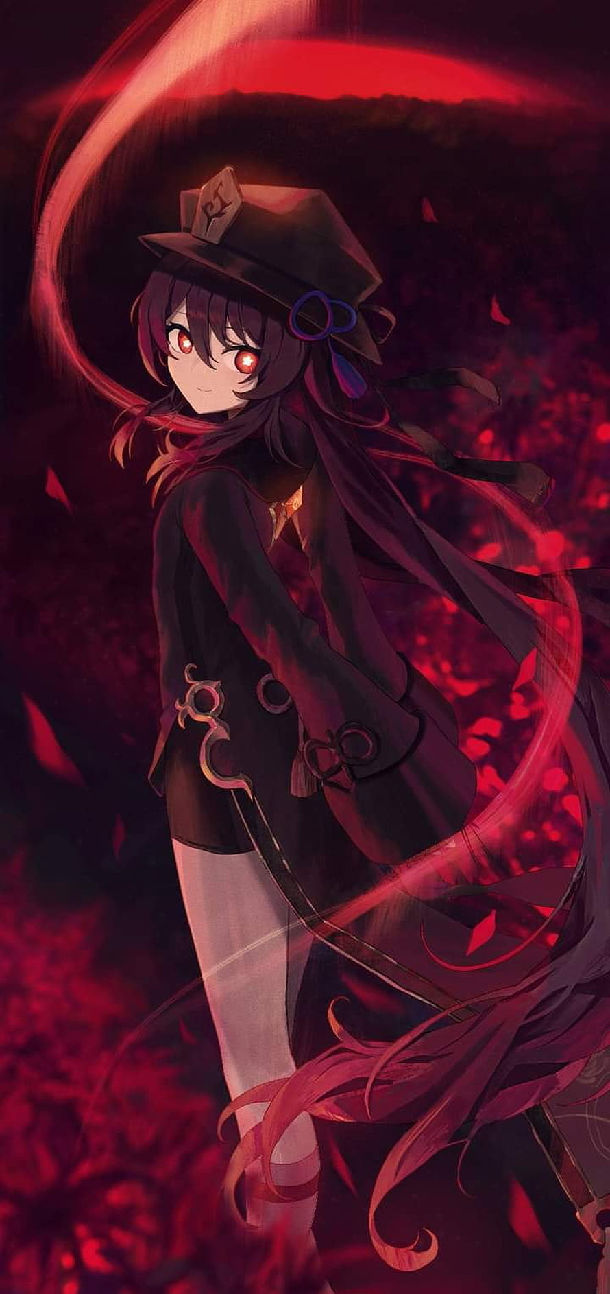 Kasane Teto anime character illustration with red glowing eyes and dark hat HD phone wallpaper