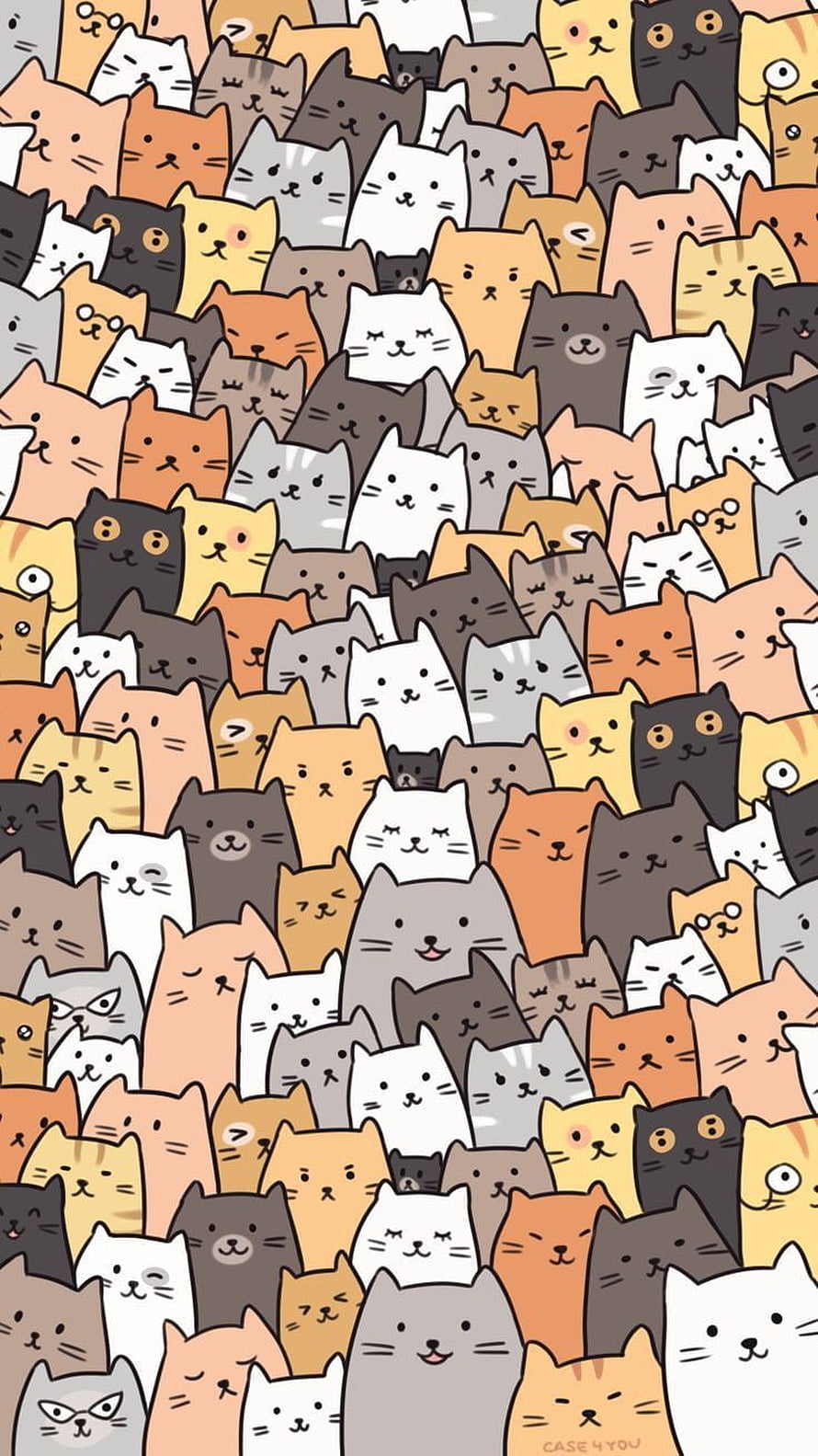 Cute Cartoon Cat Pattern Wallpaper with Colorful Doodle Faces HD phone wallpaper