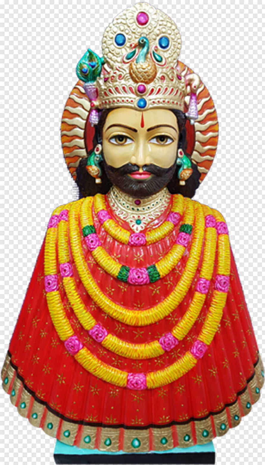 Khatu Shyam Ji Murti with ornate crown and red ceremonial garlands HD phone wallpaper