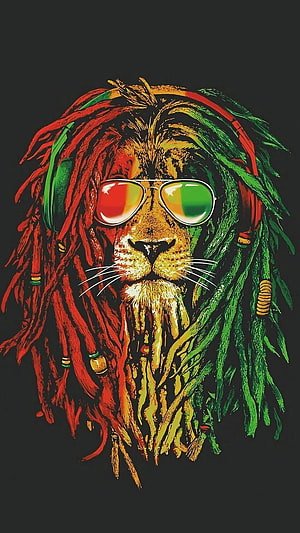 Reggae Lion with Dreadlocks and Rasta Colored Sunglasses Digital Art HD phone wallpaper