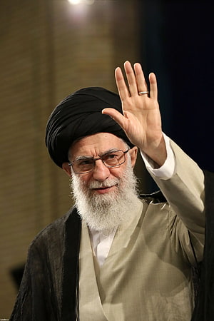 Portrait of Ayatollah Ali Khamenei Waving with Black Turban and Glasses HD phone wallpaper