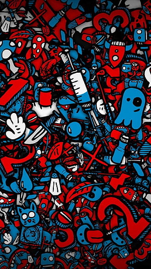 Abstract Red Blue Black Graffiti Art Wallpaper HD phone wallpaper
