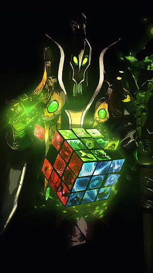 Rubick the Grand Magus from Dota 2 Holding a Glowing Rubik's Cube in Dark Fantasy Art HD phone wallpaper