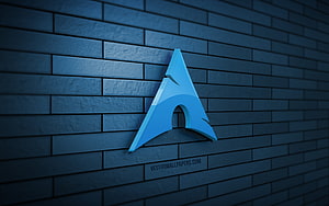 Arch Linux 3D Logo on Blue Brick Wall HD wallpaper