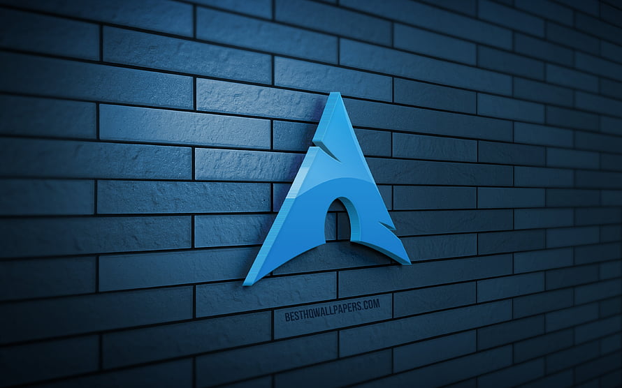 Arch Linux 3D Logo on Blue Brick Wall HD wallpaper