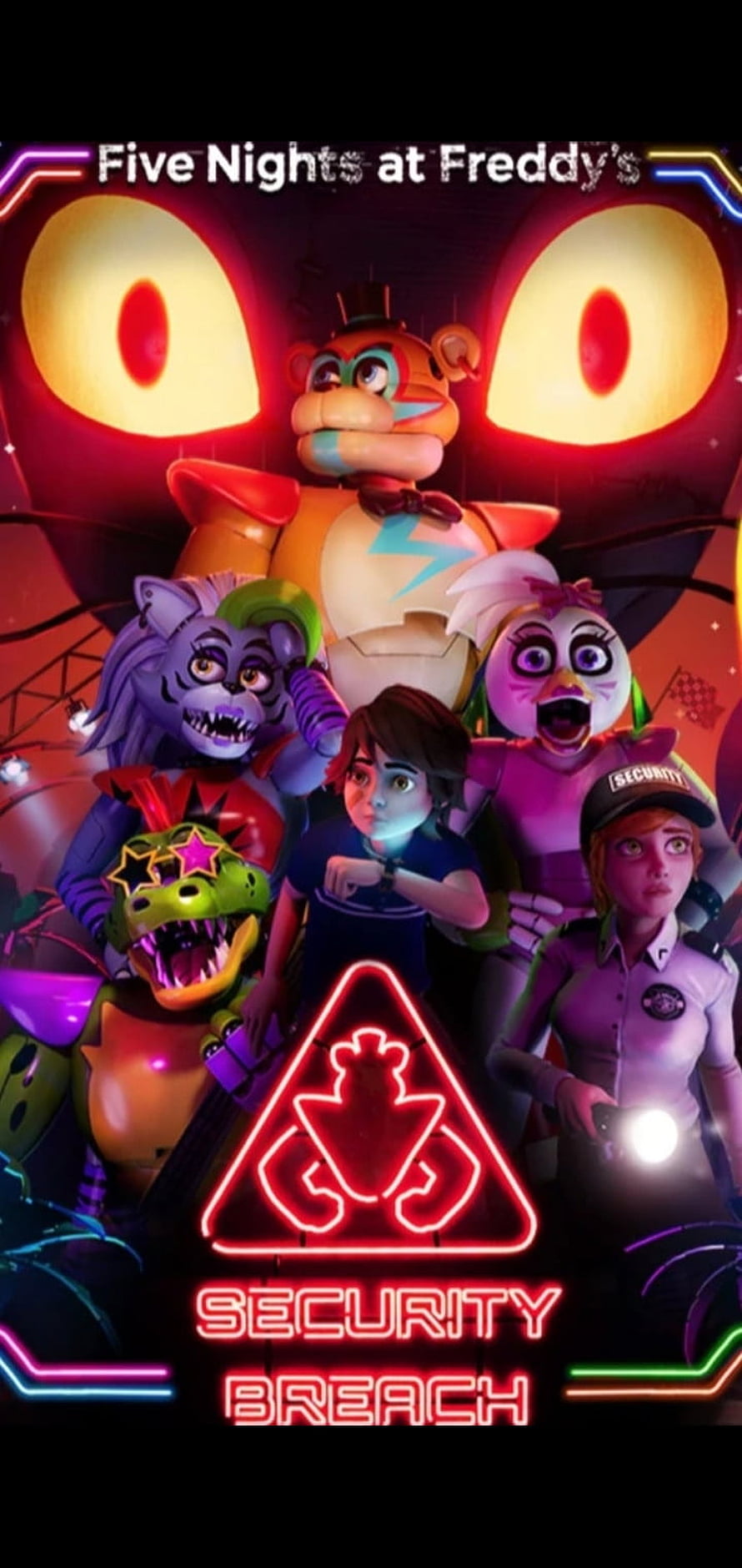 Five Nights at Freddy's Security Breach Neon Poster with Animatronics and Characters HD phone wallpaper